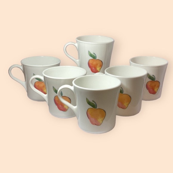 Vintage Corelle By Corning Mug Fruit Basket Apple And Cherries Six Mugs Cups - Picture 2 of 6